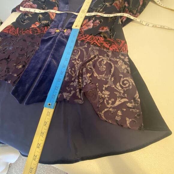 Vintage Evening Kimono Velvet Burnout Cardigan Floral Black Purple Vamp Boho 12 - Picture 2 of 8